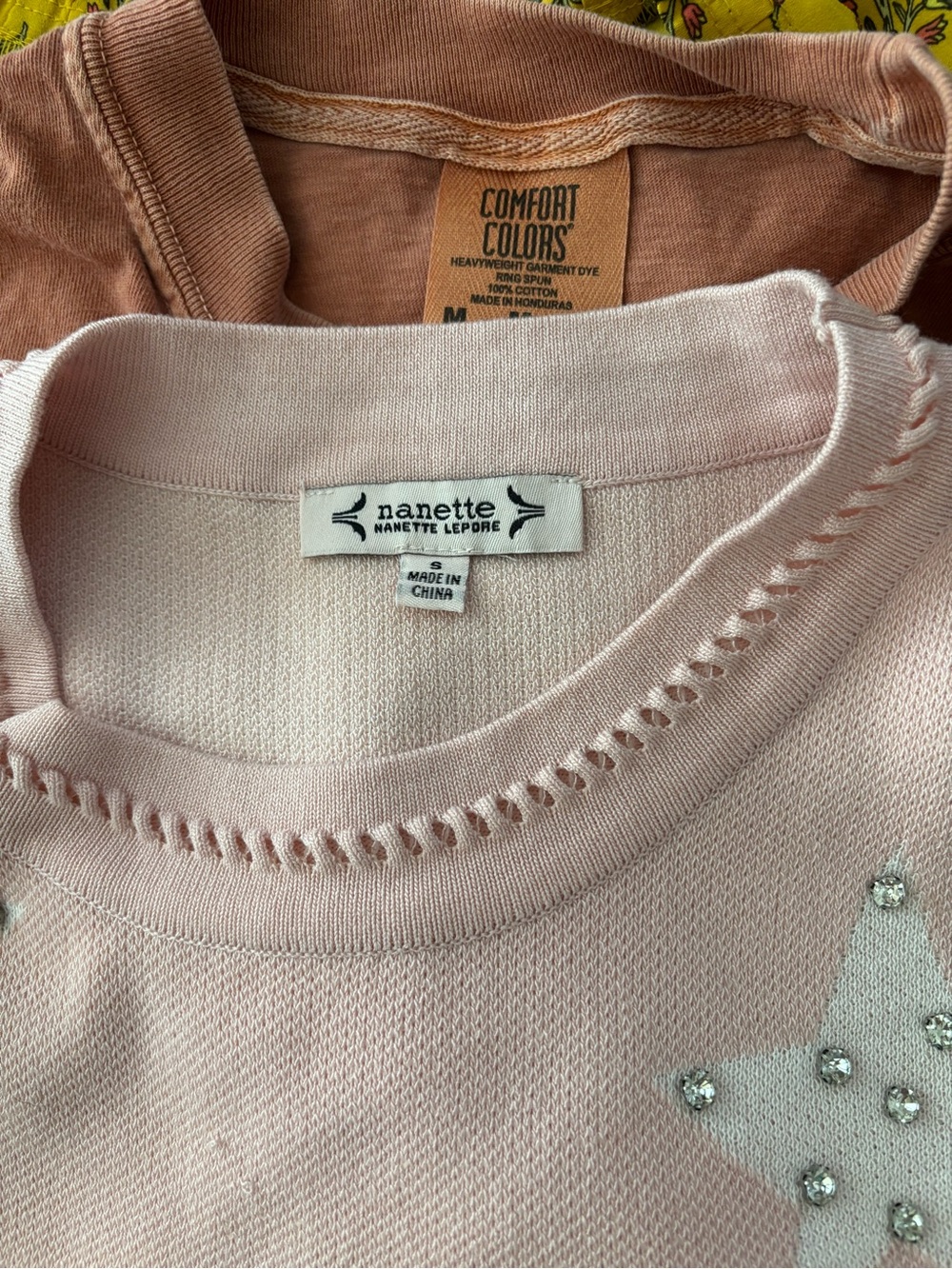 nanette light pink knit sweater with rhinestone star